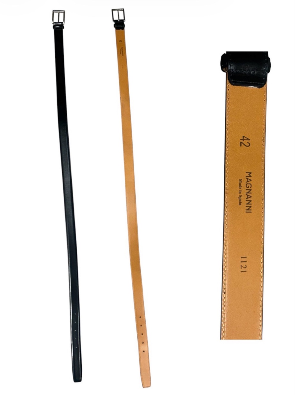 Magnanni Tan Leather Belt with Black Buckle Accent